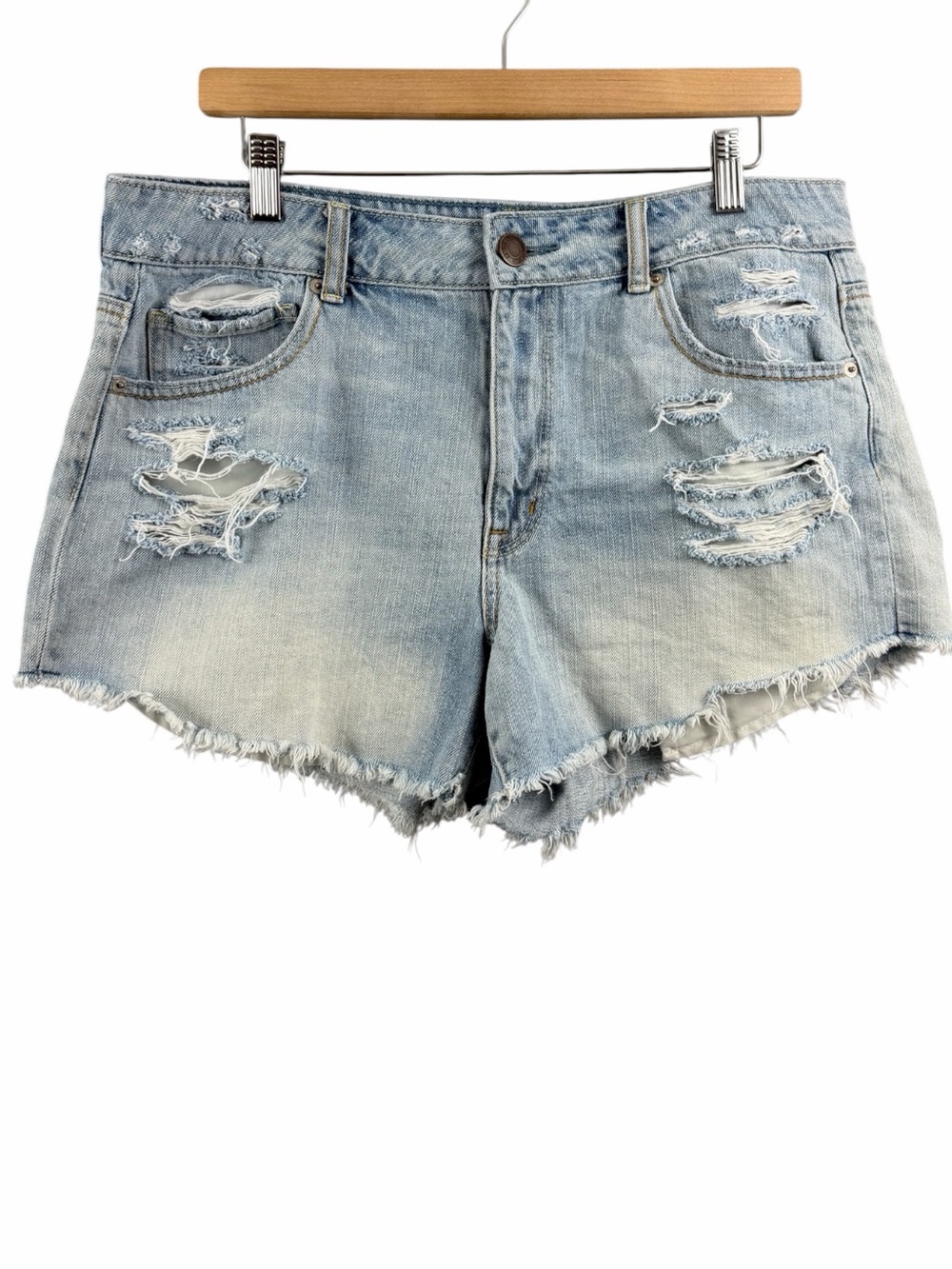 Distressed Light Wash Denim Shorts - Women's